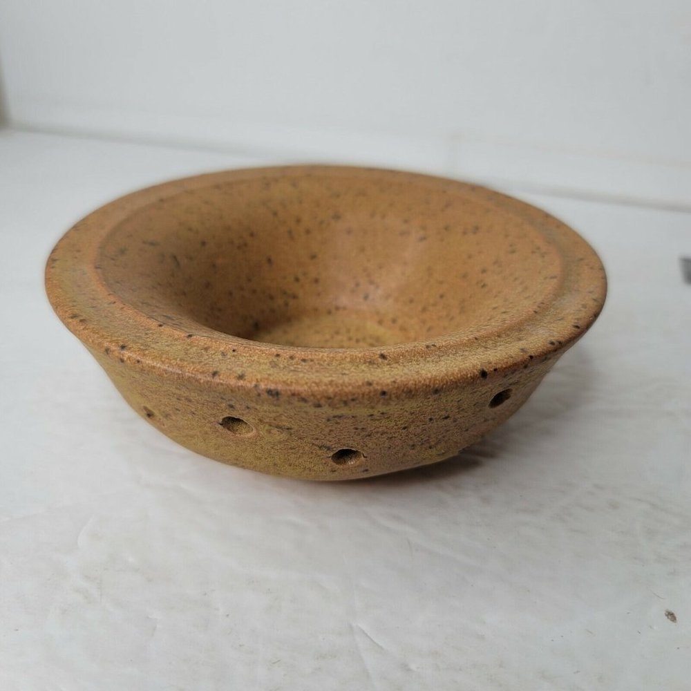 Brown Speckled Pierced Art Pottery Bowl Appx 5.5 in Across Signed JHP